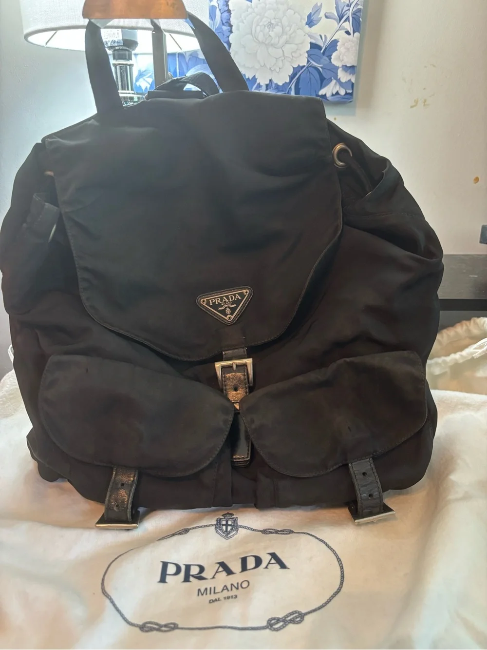 Authentic Prada Vintage Vela Nylon Backpack - Black w/ Silver Hardware W/Dustbag